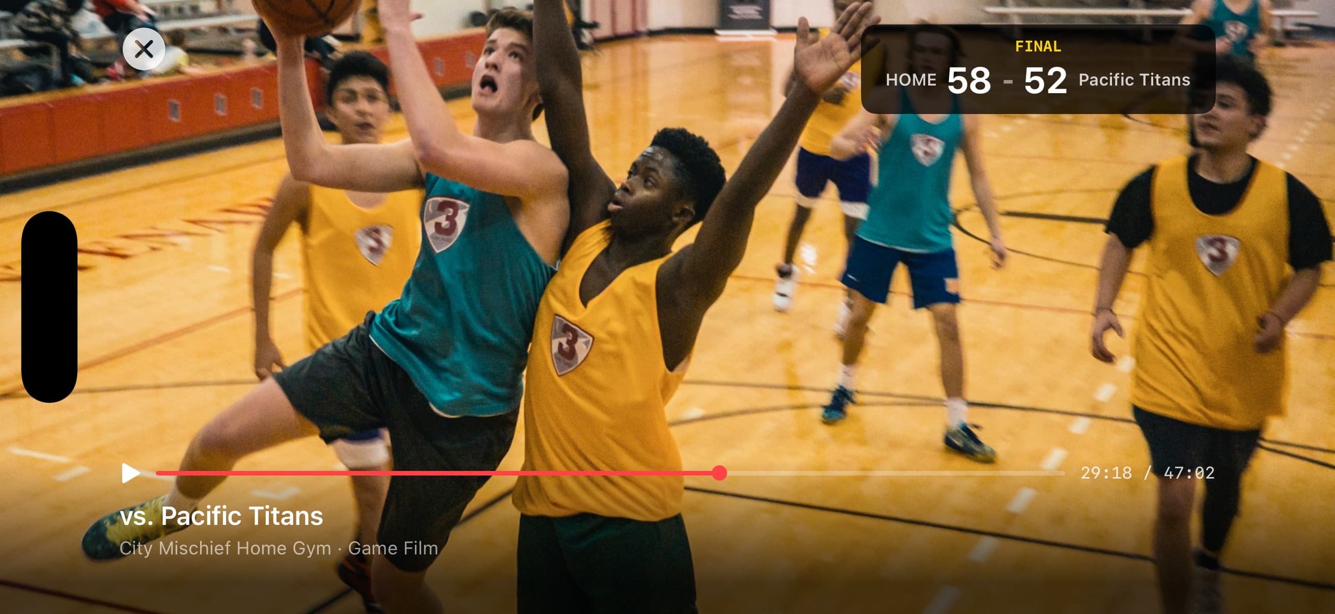 Game Film — replay player with final score overlay