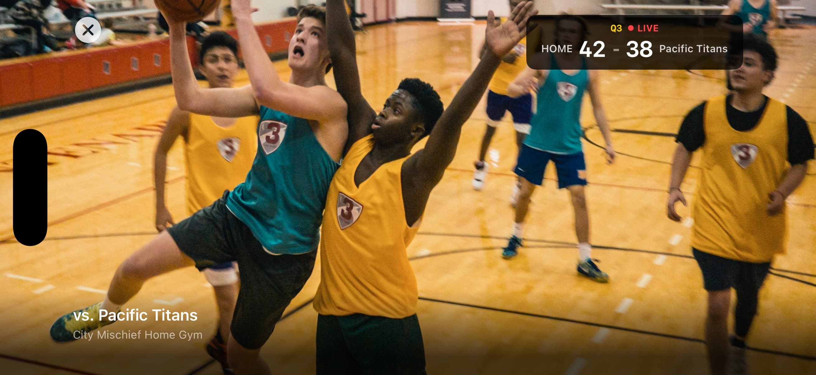 Viewer experience — live score badge overlaid on video playback